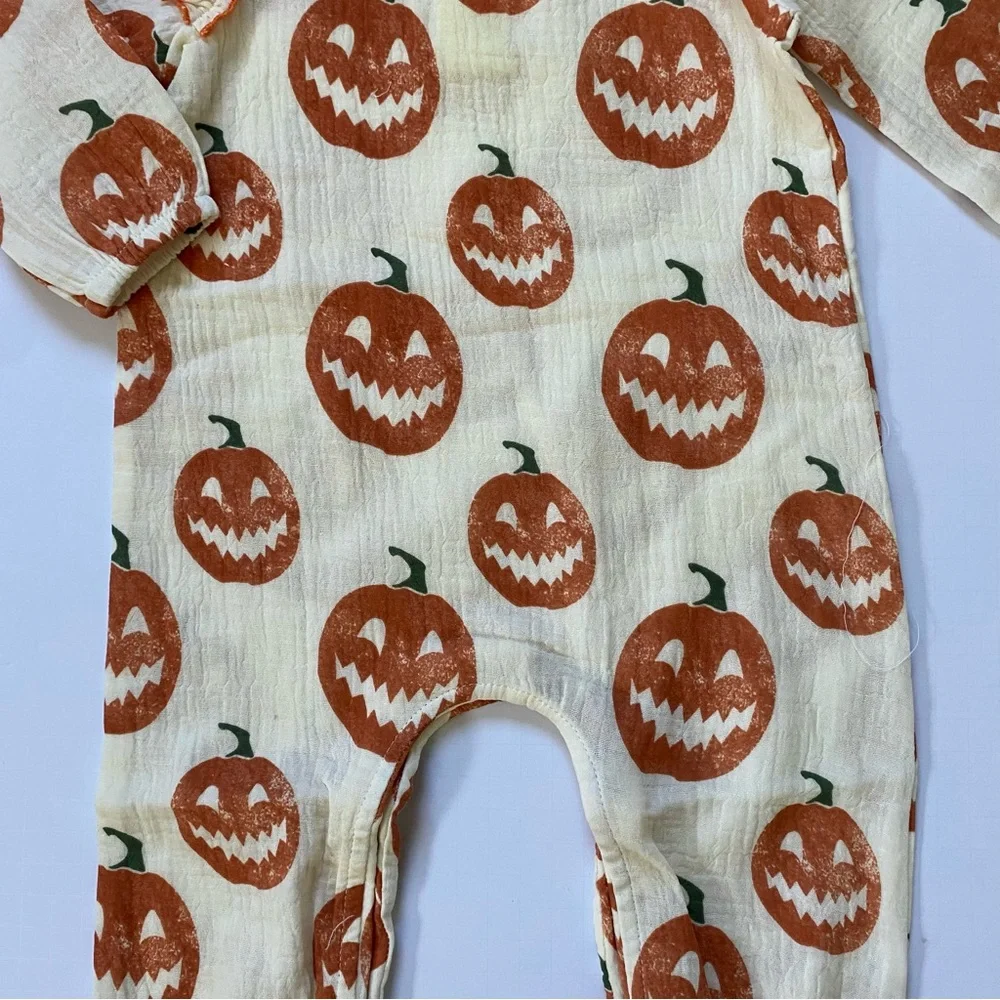 Mud Pie Halloween Outfit 6 9 Months NWT Pumpkins Baby Girl’s Orange Ivory New